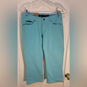 Richcow Robins Egg Blue W Embelish NWT Sz 9 Juniors Crop Pants Heavy Duty Denim